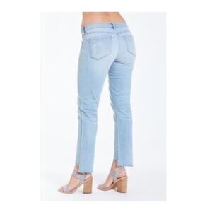 Dear John Liam Straight blue jean Light Wash Denim Step Fray Hem Stretch 31/12